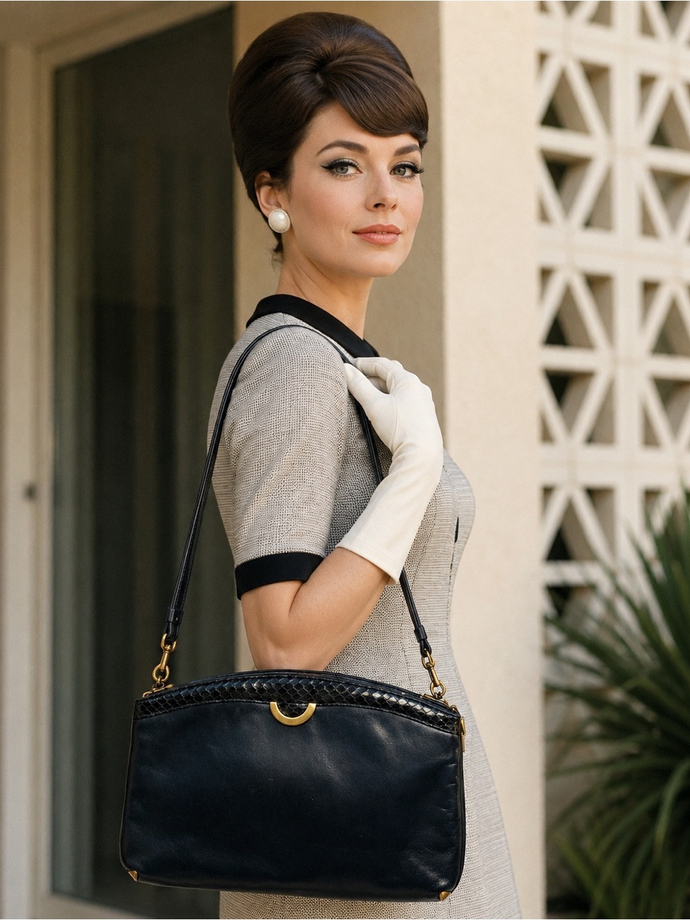 Vintage Bag by Supreme Leather Shoulder Bag Gold Half Moon Clasp Near Mint